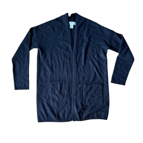 Magaschoni Cashmere Small Cardigan Black Open Long Sleeve Front Pockets - Picture 1 of 6